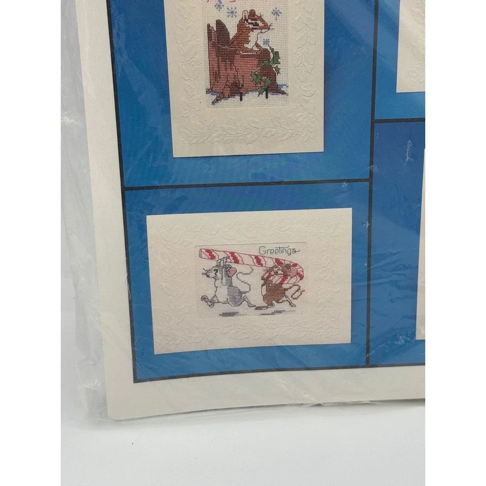 Vintage 1988 Current Critters Counted Cross Stitch Christmas Cards Kit Set of 4